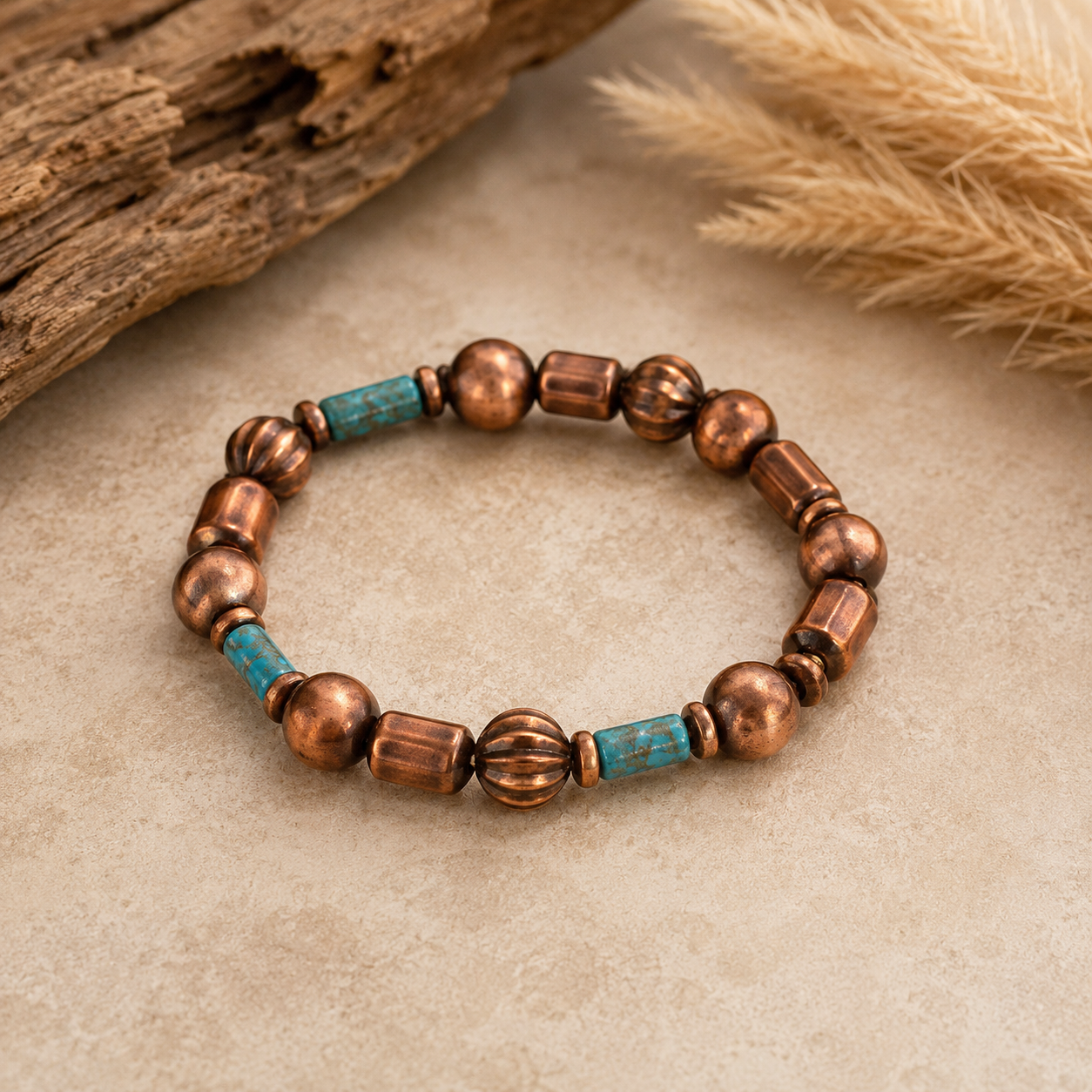 Copper & Turquoise Beaded Bracelet