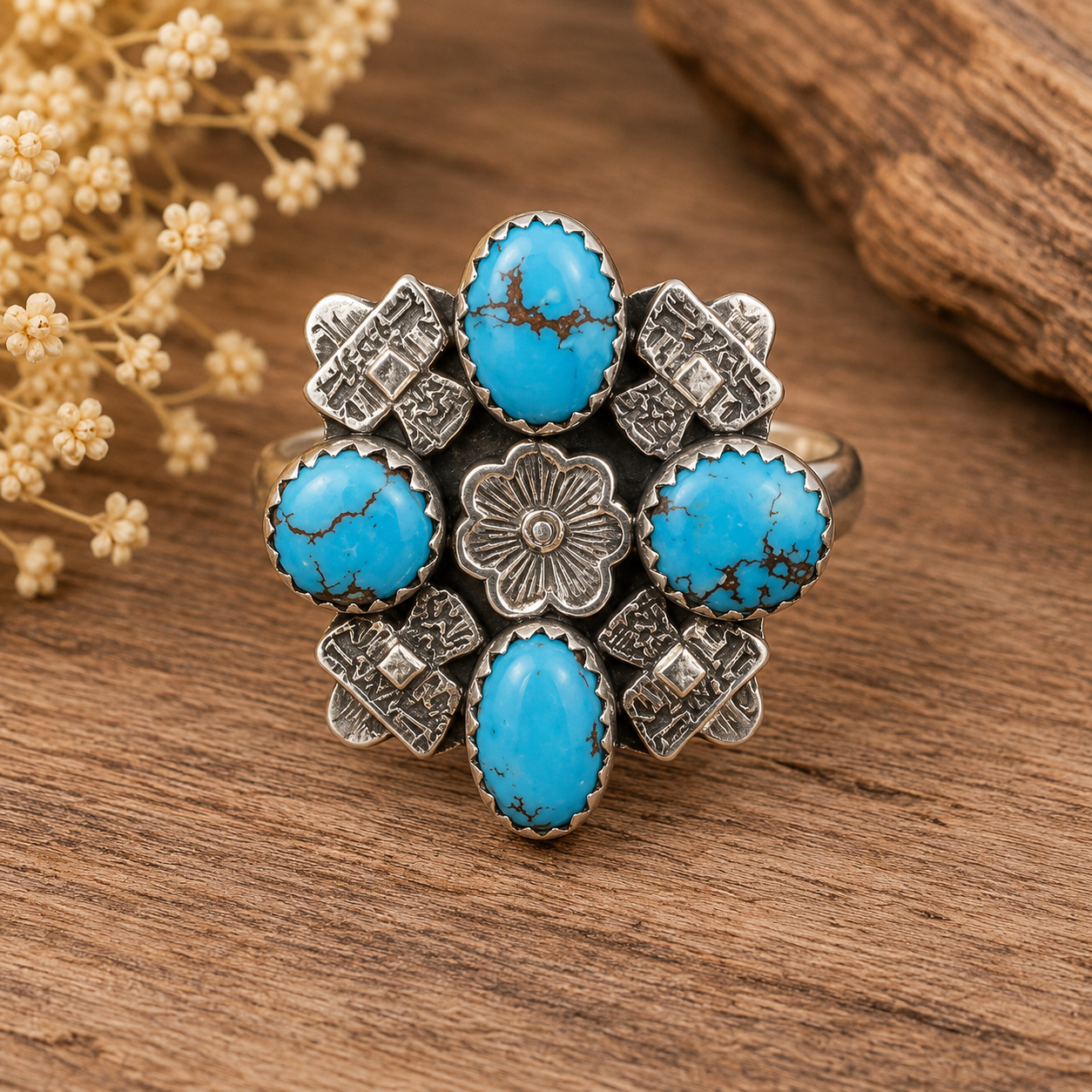 Turquoise Blossom Adjustable Statement Ring
