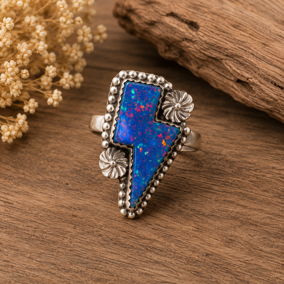 Balloon Opal Lightning Bolt Adjustable Ring