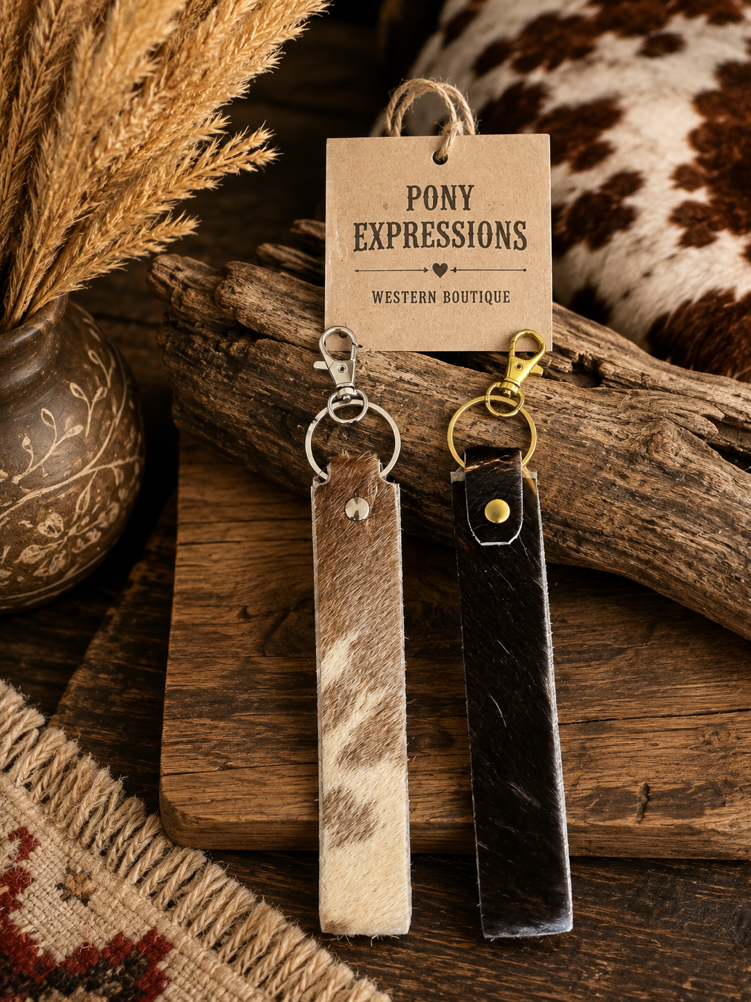 🤎 Western Cowhide Wristlet Keychains