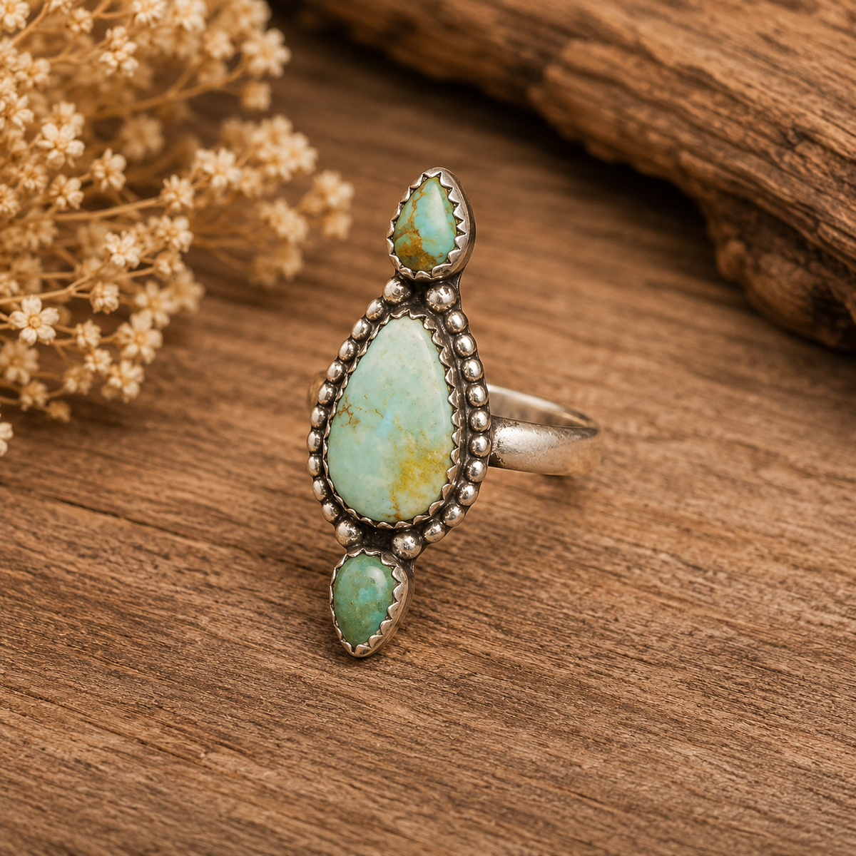 Desert Sage Triple Stone Adjustable Ring / Palomino