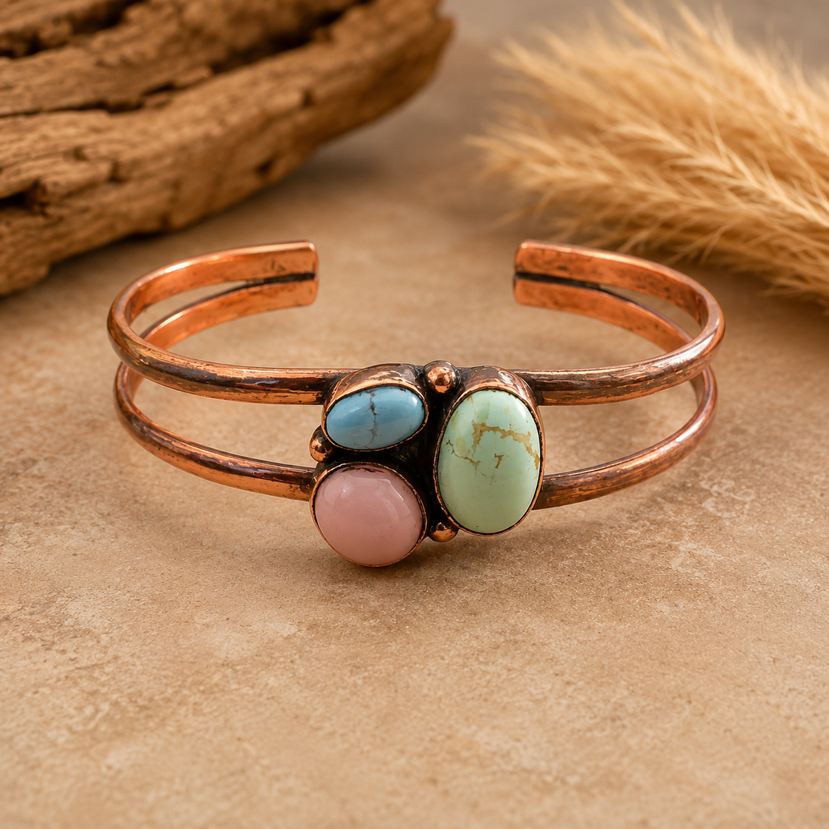 Copper 3 Stone Cuff