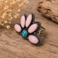 Pink Petal & Turquoise Adjustable Ring
