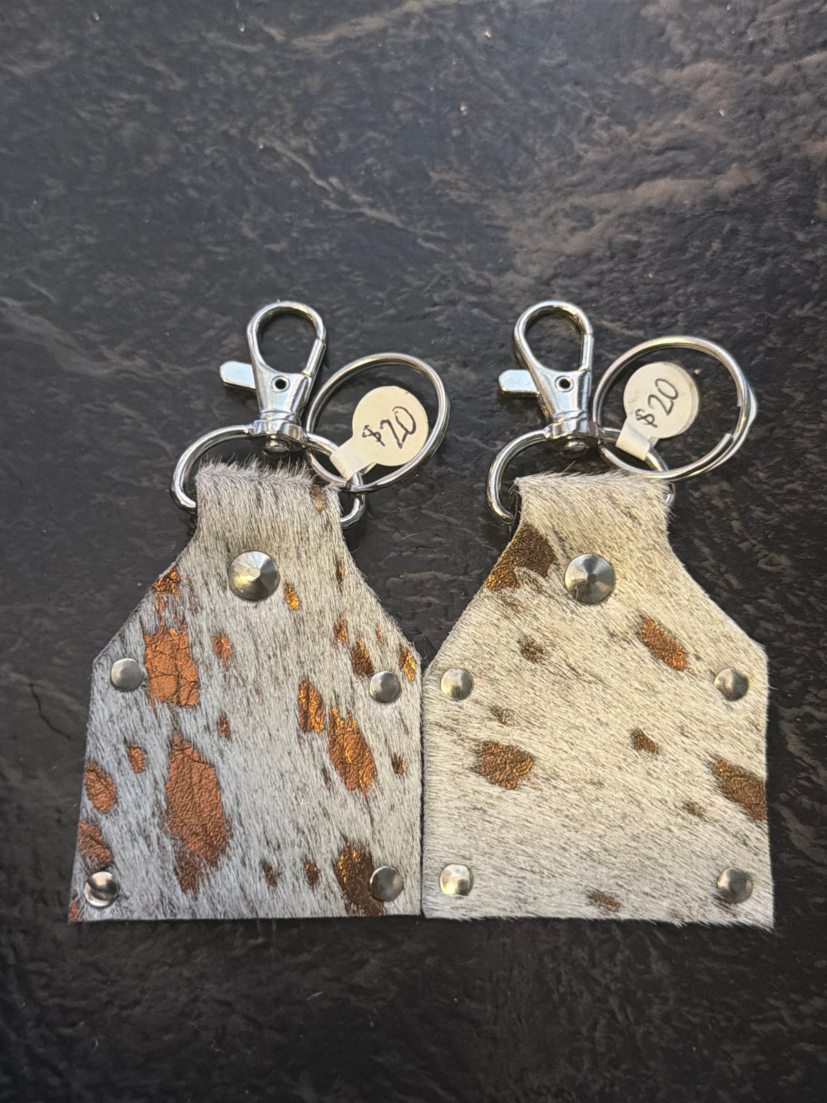 Western Cowhide Ear Tag Keychain 🤎