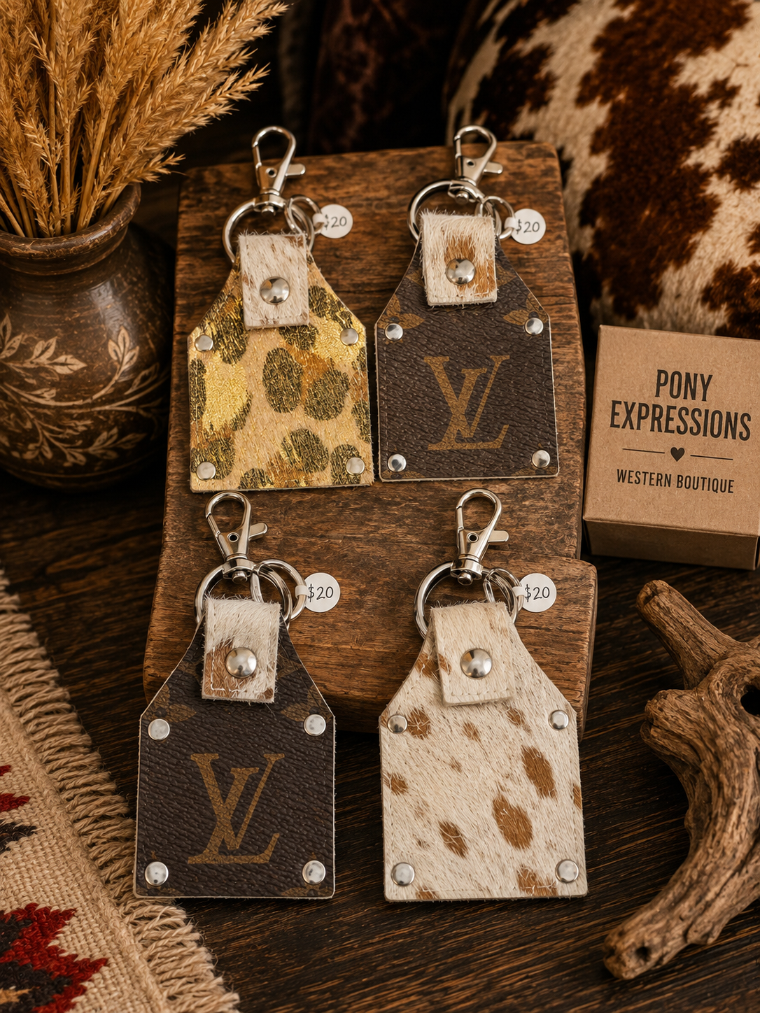 Western Cowhide Ear Tag Keychain 🤎
