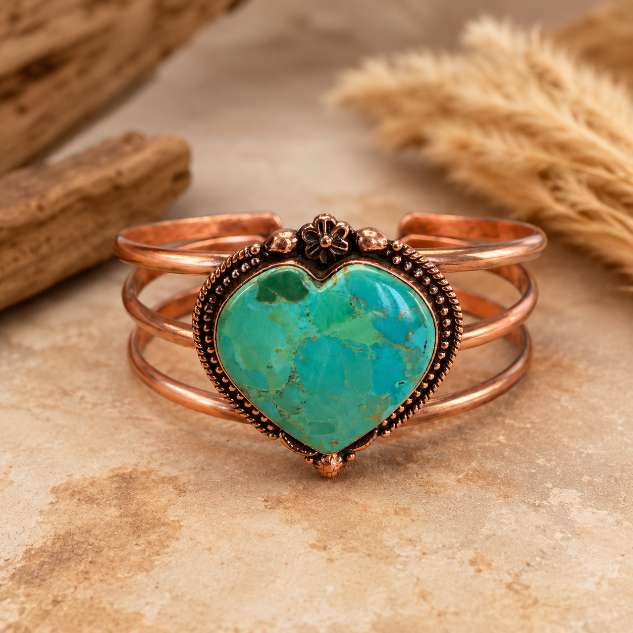 Copper & Turquoise Heart Cuff