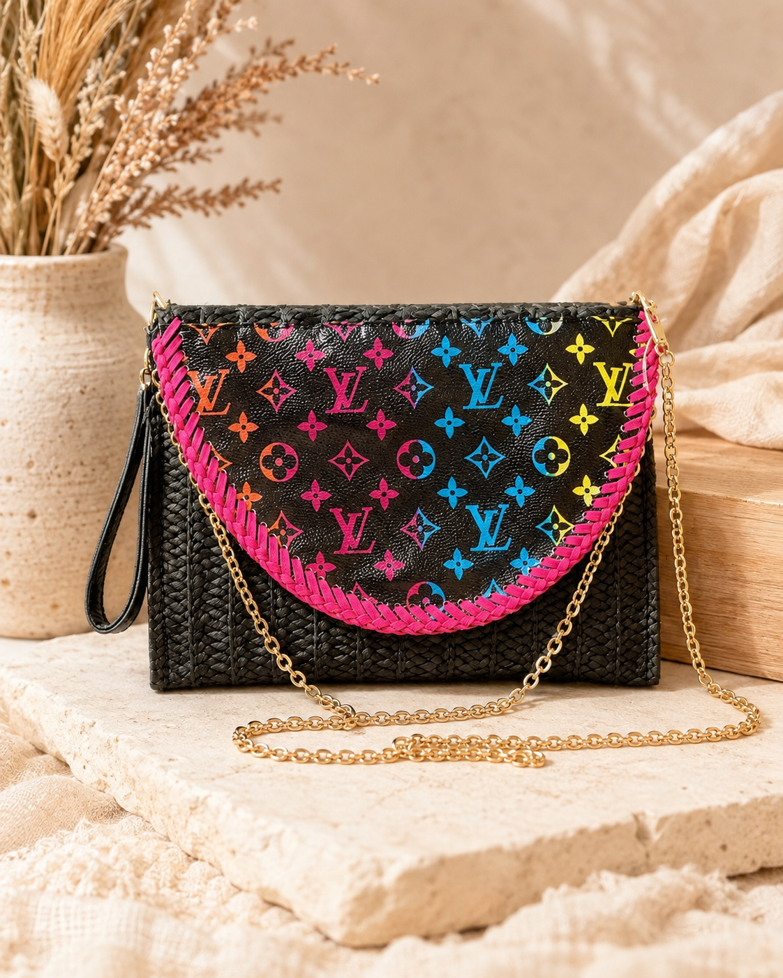 Neon Monogram Chain Crossbody Bag 🌈✨