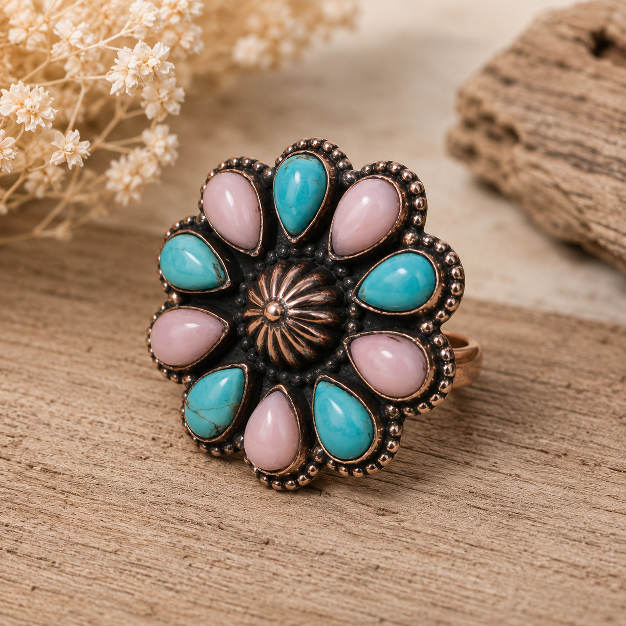 Turquoise Bloom Adjustable Statement Ring 🌼