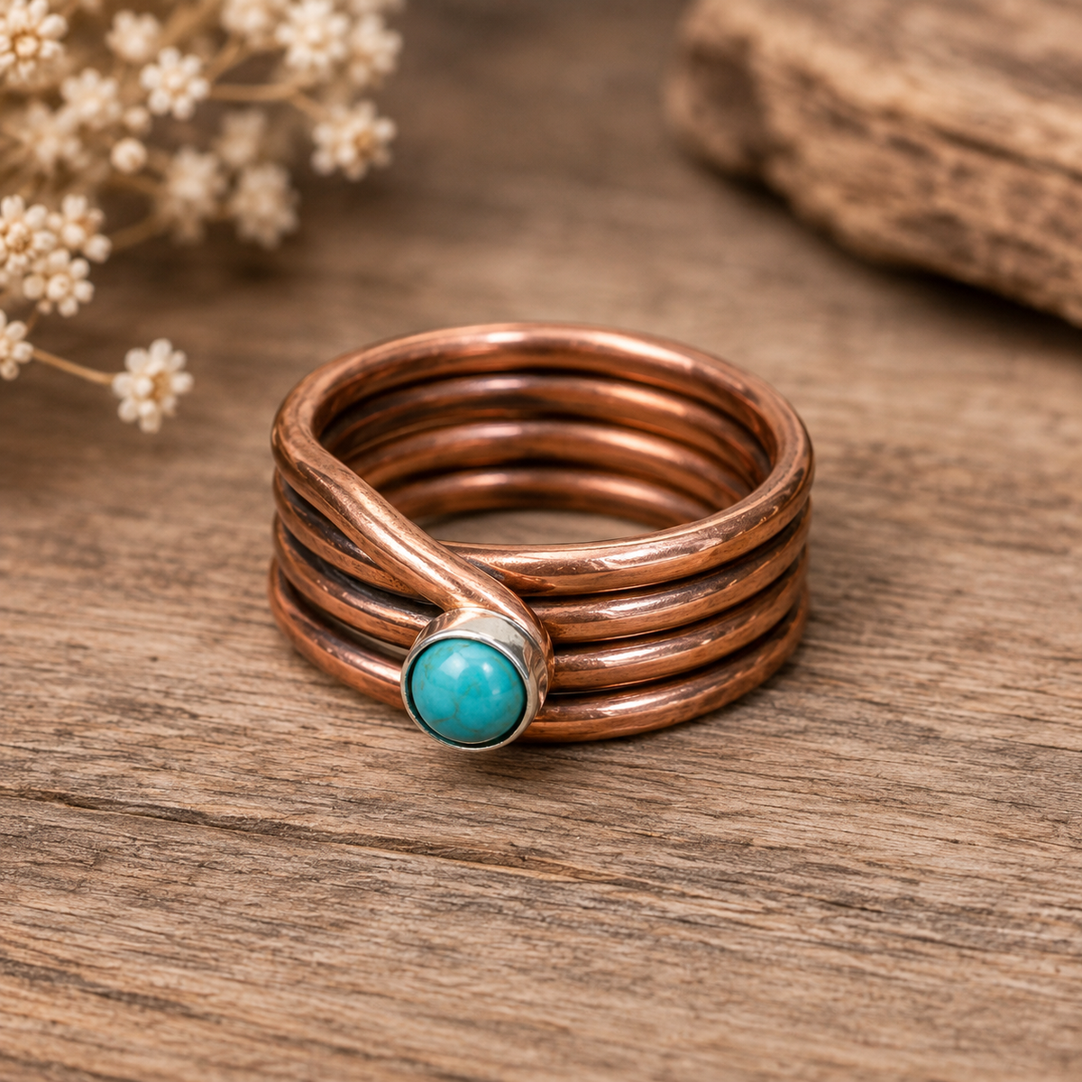 Turquoise Twist Copper Ring